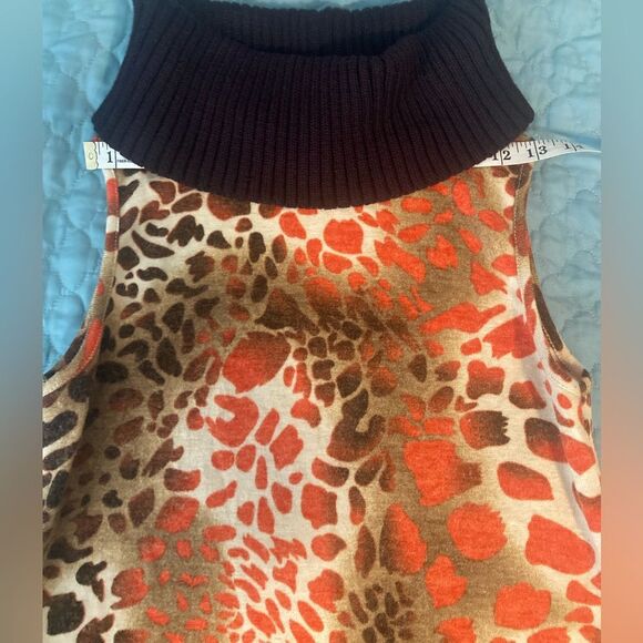 ARYEH Turtle Neck Brown Orange Cheetah Mini Dress Size M - Picture 4 of 9